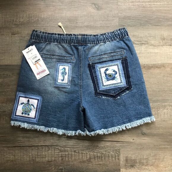 Upcycled NWT Celebrity Pink Paper-bag The Pepper Denim Shorts Sz XL OOAK - Picture 10 of 14